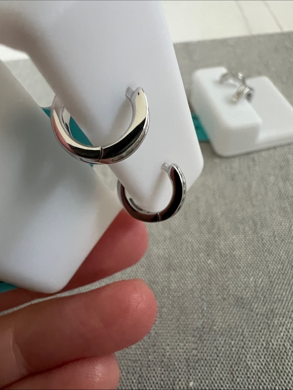 Sterling Silver Moissanite Huggies - Picture 4 of 6